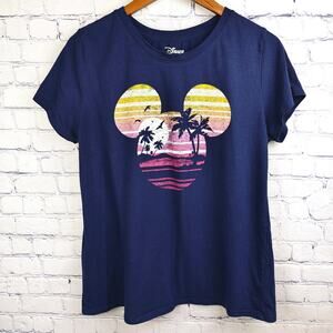 Disney Summer Mickey Ears Silhouette Shirt Beach sunset Large
